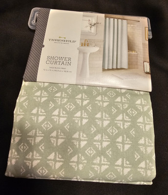 THRESHOLD COTTON FABRIC SHOWER CURTAIN -SAGE GREEN - 72X72 -NEW