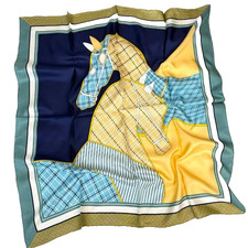 35"x35"Patchwork Horse Print Pure Mulberry Twill Silk 14momme Scarf 88x88cm6-66