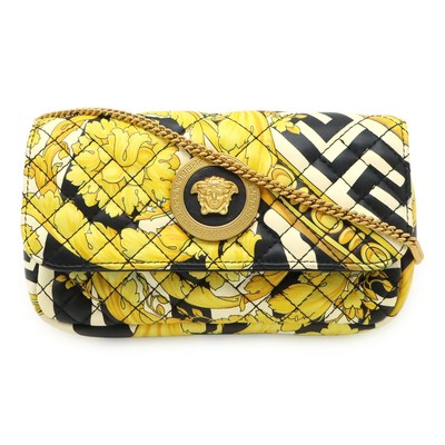 VERSACE Medusa Chain Shoulder Bag Mini Bag 2WAY Clutch Yellow Black