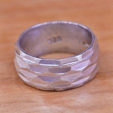 Size 8.5, vintage sterling silver handmade ring, wide textured 925 band