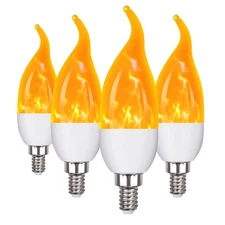 E12 Flame Bulbs 4 Packs 3 Mode Led Candelabra Flame Light Bulb 2.0 Watt Warm Whi