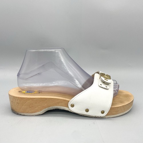 Vtg Dr Scholls Womens 10 Originals Wooden Exercise Sandals Shoe White Clog Italy - Picture 2 of 12