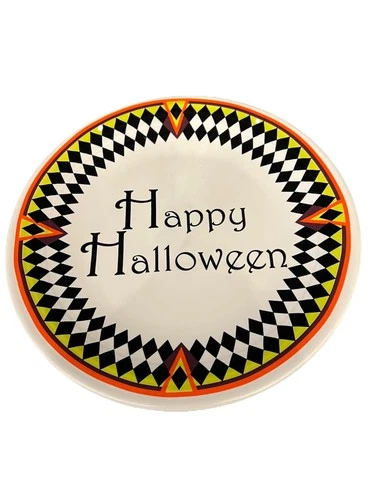 Fiesta Harlequin Happy Halloween 11" Chop Plate | Fiestaware White Black Poppy