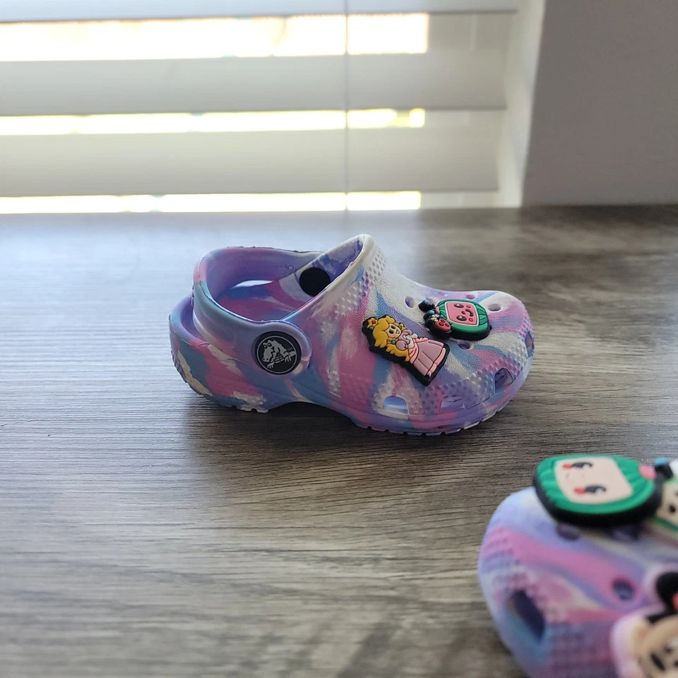 Crocs Toddler Baby Classic Clog Tie Dye Swirl Pink Purple Marbled Shoes sz C 5 - Image 4 of 4
