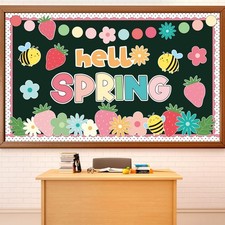 Hello Spring Bulletin Board Decorations Set Strawberry Flower Classroom