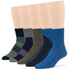 Men Cotton Diabetic Extra Wide Quarter Socks L-XL 5 Pack Brown Blue Beige Green
