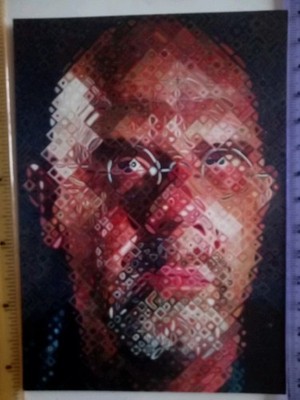 Vintage Kunst Zeichnung Gemälde Postkarte Chuck Close Selbstporträt 2005 Mann Gesicht 