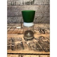 Vtg Federal Glass Hand Crank Food Chopper Green Lid Kitchen Gadget