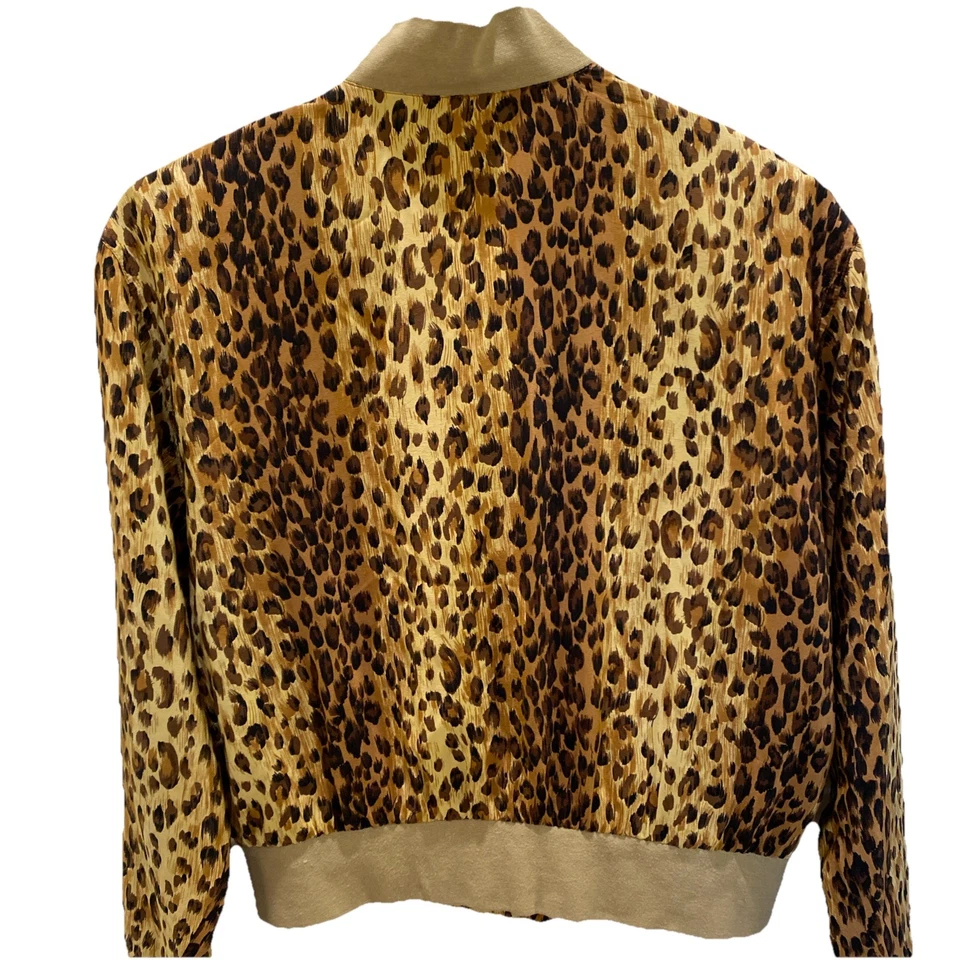 Chaqueta Bomber Vintage Años 90 Seda Estampado Leopardo/Guepardo Talla Pequeña Elegante Lujo Glamour Foto 2 de 4