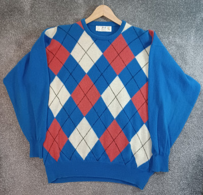 Vintage Pringle Sports Herren Pullover Extra Large Golfpullover Argyle Wolle Schottland