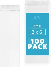 - 2" X 6" Zip Bags, 100 Count, 2 Mil, Clear Plastic Reclosable Zipper Poly Baggi