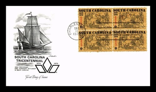 DR JIM STAMPS US COVER SOUTH CAROLINA TRICENTENNIAL FDC BLOCK OF 4 ARTMASTER