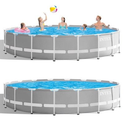 INTEX Prism Frame Pool Rund 549x122cm Schwimmbecken Stahlrohrbecken Grau