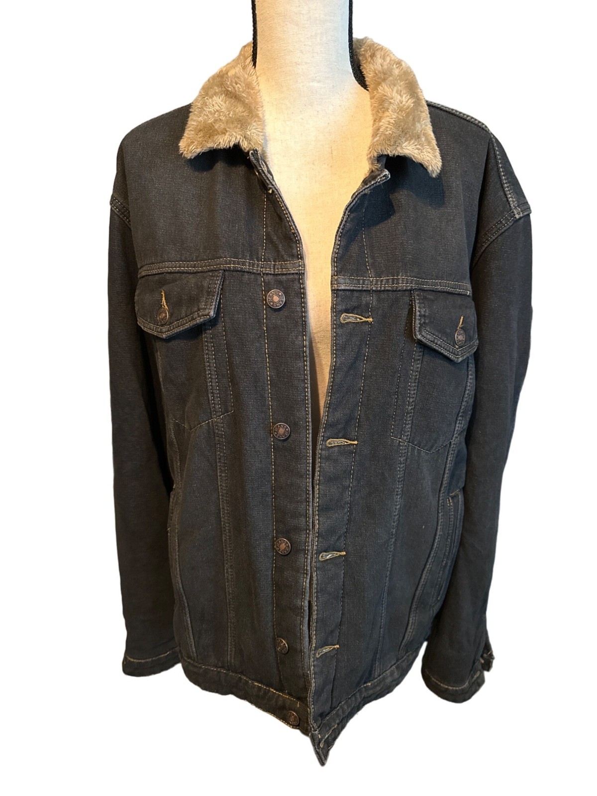 Winter Fully Lined Jean Jacket Mid Length Faux Fu… - image 5