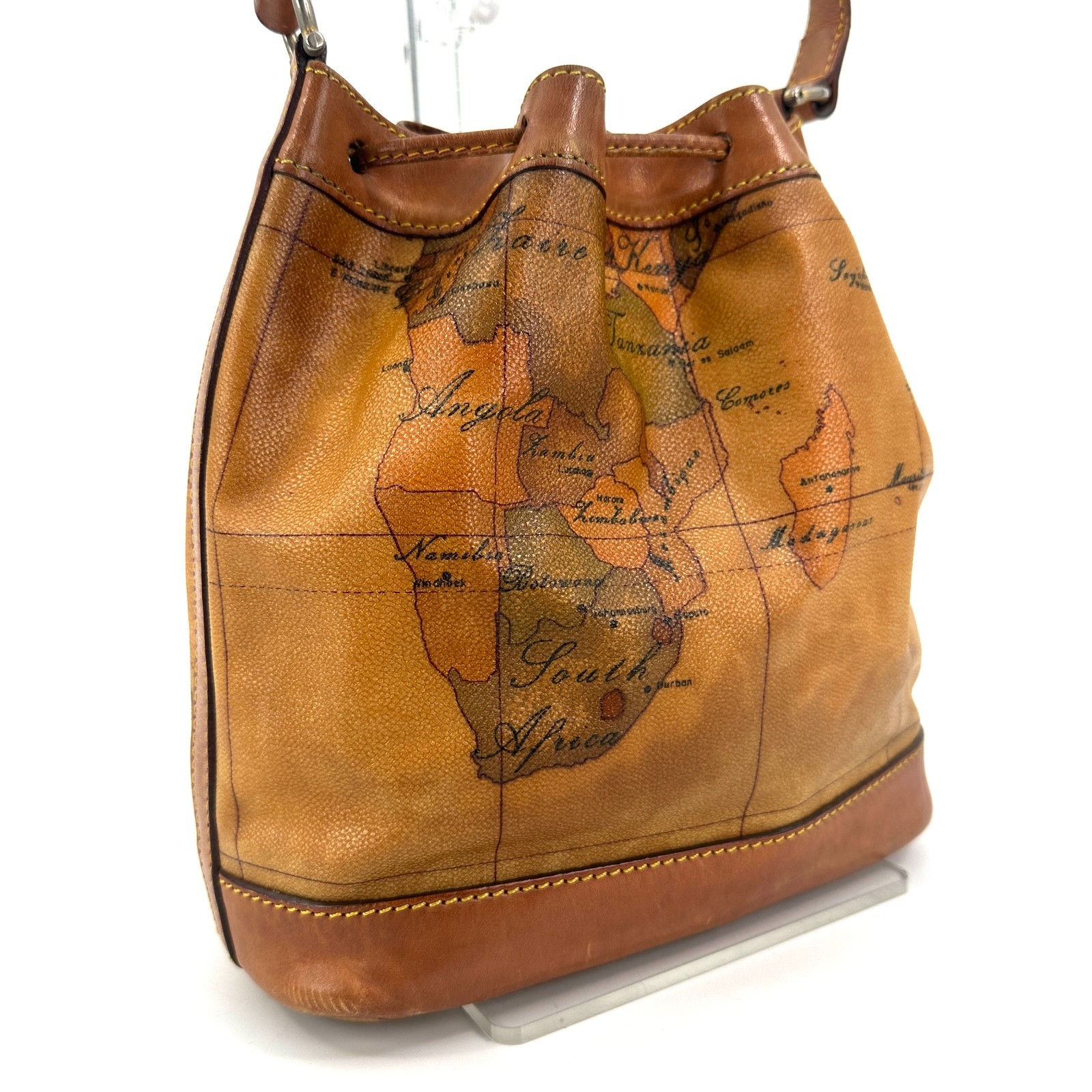 PRIMA CLASSE Shoulder Bag Drawstring Map Leather … - image 4