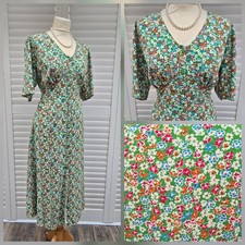 Vintage 1940s 1950s Style Green Floral Tea Dress Size 18 Finery