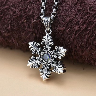 S925 Sterling Silver Double Sided Snowflake Pendant Mystic & Gem Gothic Charm