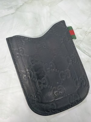 Gucci GG Embossed Leather Phone Pouch Card Holder Black Made In Italy