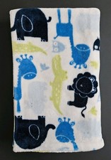 Baby Connection Safari Animals Baby Blanket Blue Elephant Lion Giraffe Alligator