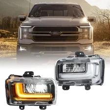 Pair Full LED Bumper Fog Lights DRL w/AmberTurn Signal For Ford F150 2024 2025