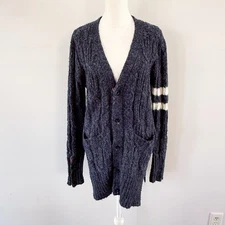 Davi&Dani Women Stripe Cable Knit Cardigan Small Letterman Varsity Academia Blue