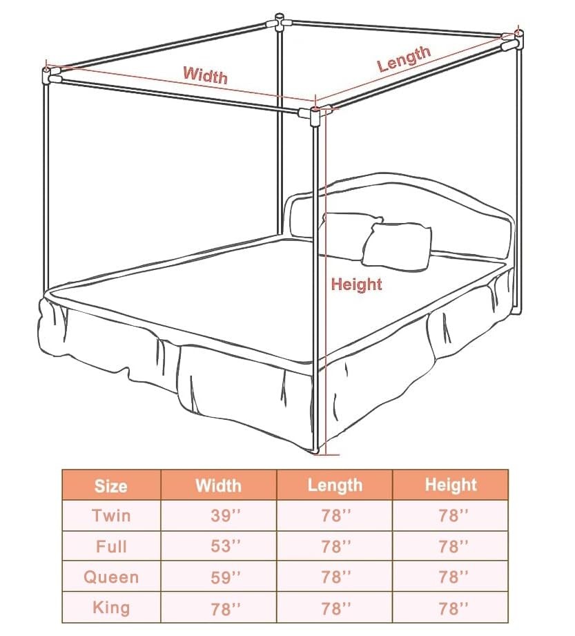 Stainless Steel Canopy Bed Frame Queen Size, Sturdy Post Poles Thicken Queen ...
