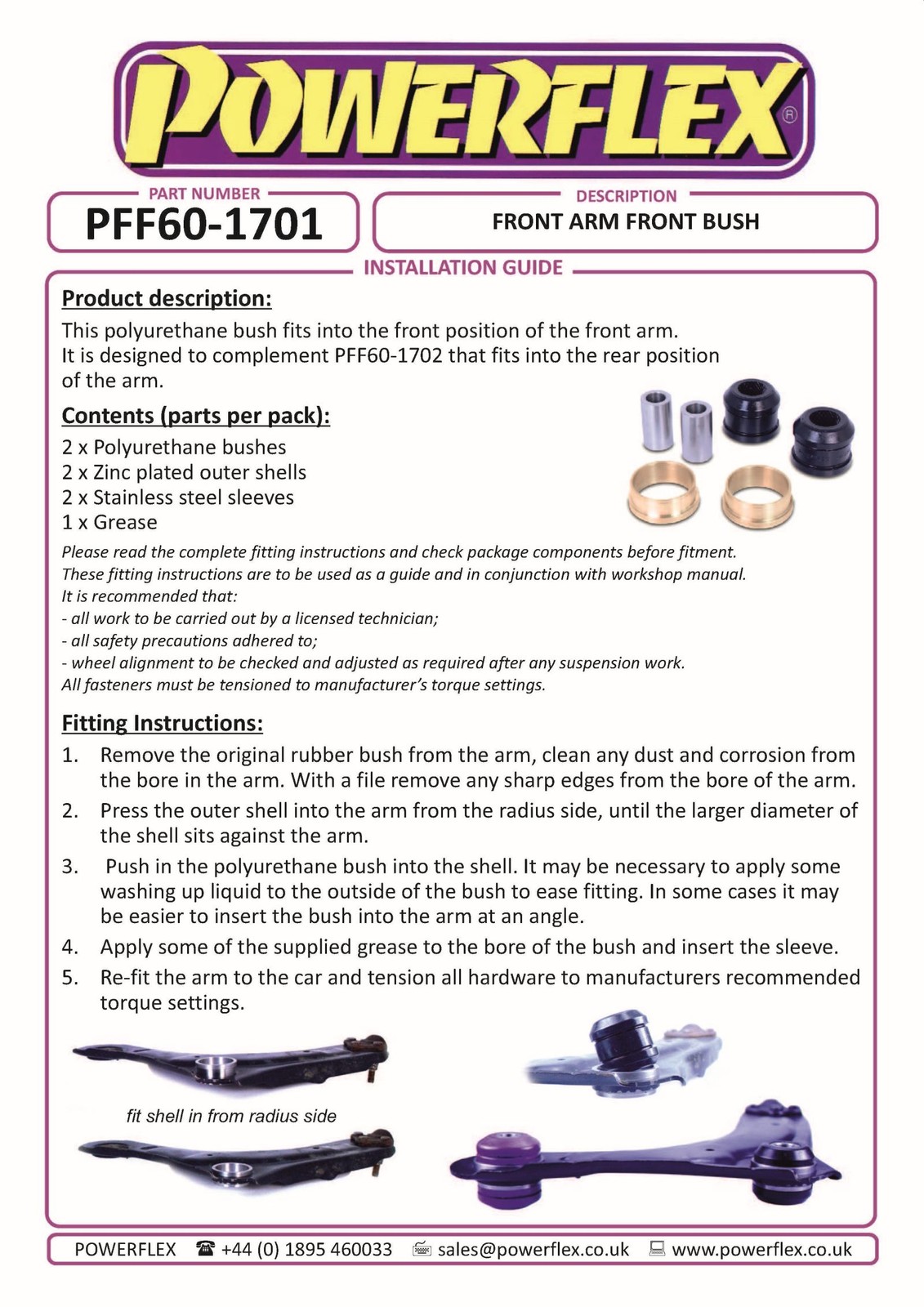 PFF60-1701 Powerflex Road Front Arm Front Bushes