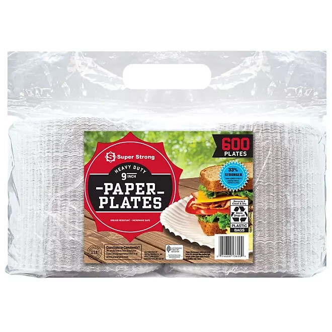 Super Strong HeavyDuty Paper Plates, 9" (600 ct.) FREE FAST SHIPPING
