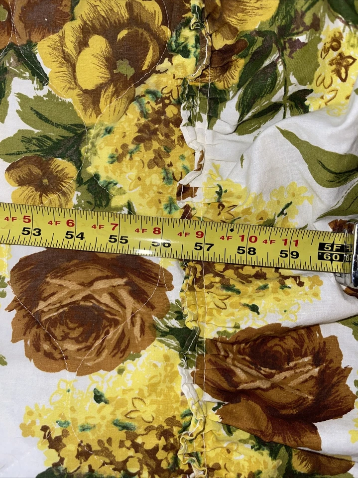 Colcha De Colección Retro Años 70 Completa Doble Amarillo Marrón Flores Fundas Acolchadas Volantes Foto 4 de 4