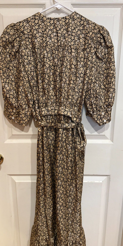 Abito Sandro 100% seta manica 3/4 PUFFY avvolgente beige fiori/nero tg.8 - Foto 4 di 5