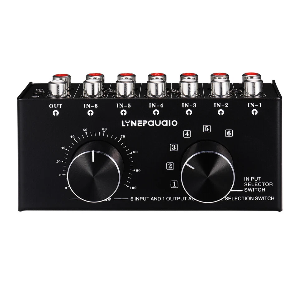 6 Channel Stereo Audio Switcher Box RCA / 3.5mm Selector Splitter Passive Preamp - Image 3 of 4