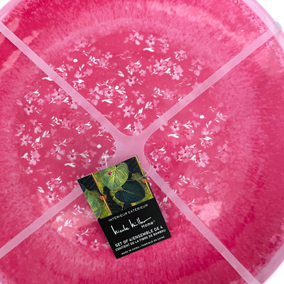 NICOLE MILLER Hot Pink Spring Floral Print MELAMINE 11'' Dinner Plates Set 4 NEW