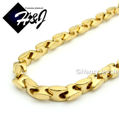 18-40''MEN's Stainless Steel 8mm Gold Plated Interlock Bones Link Chain Necklace