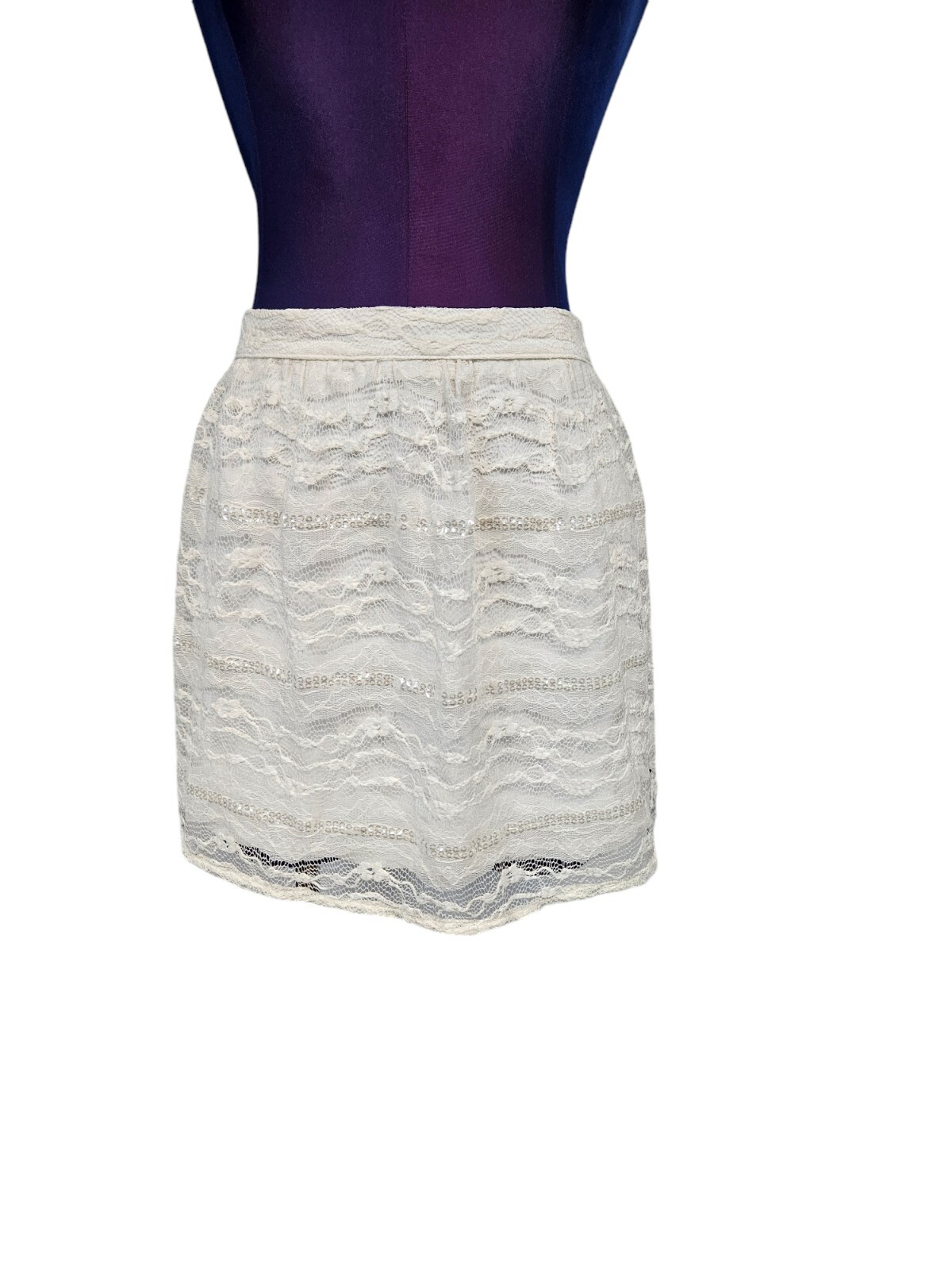 NWT Hollister Ivory Lace Sequin Mini Skirt Size L Juniors V32