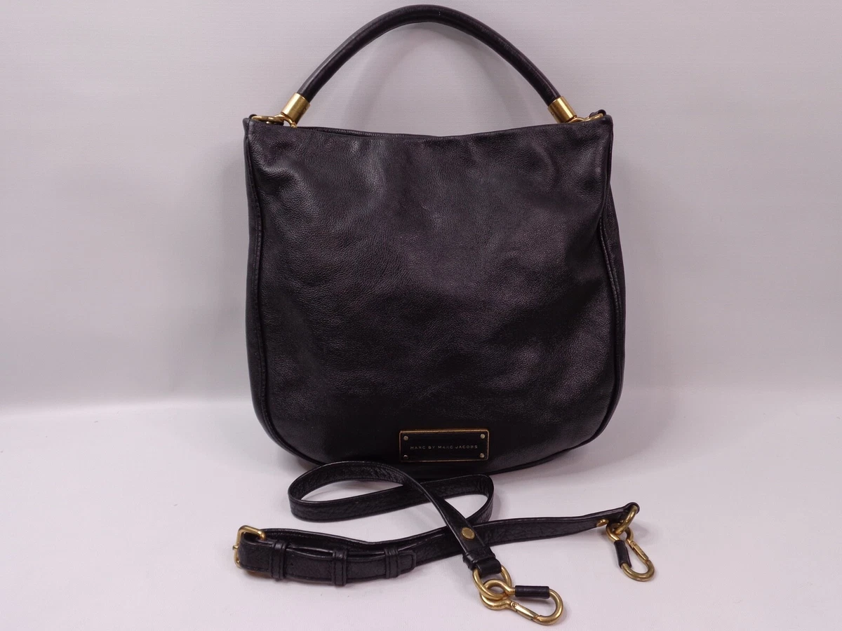 MARC by MARC JACOBS CLASSIC Q HILLIER SOFT LEATHER TOTE CROSSBODY HOBO BAG BLACK