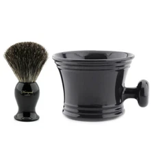 Men's Shaving Set Black - 2 Piece Set - Pure Badger Soft Hair Brush and Soap Mug