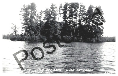 Pine Island, Wild Cat Lake, Wild Cat Lodge, Boulder Junction WI,   RPPC jj024