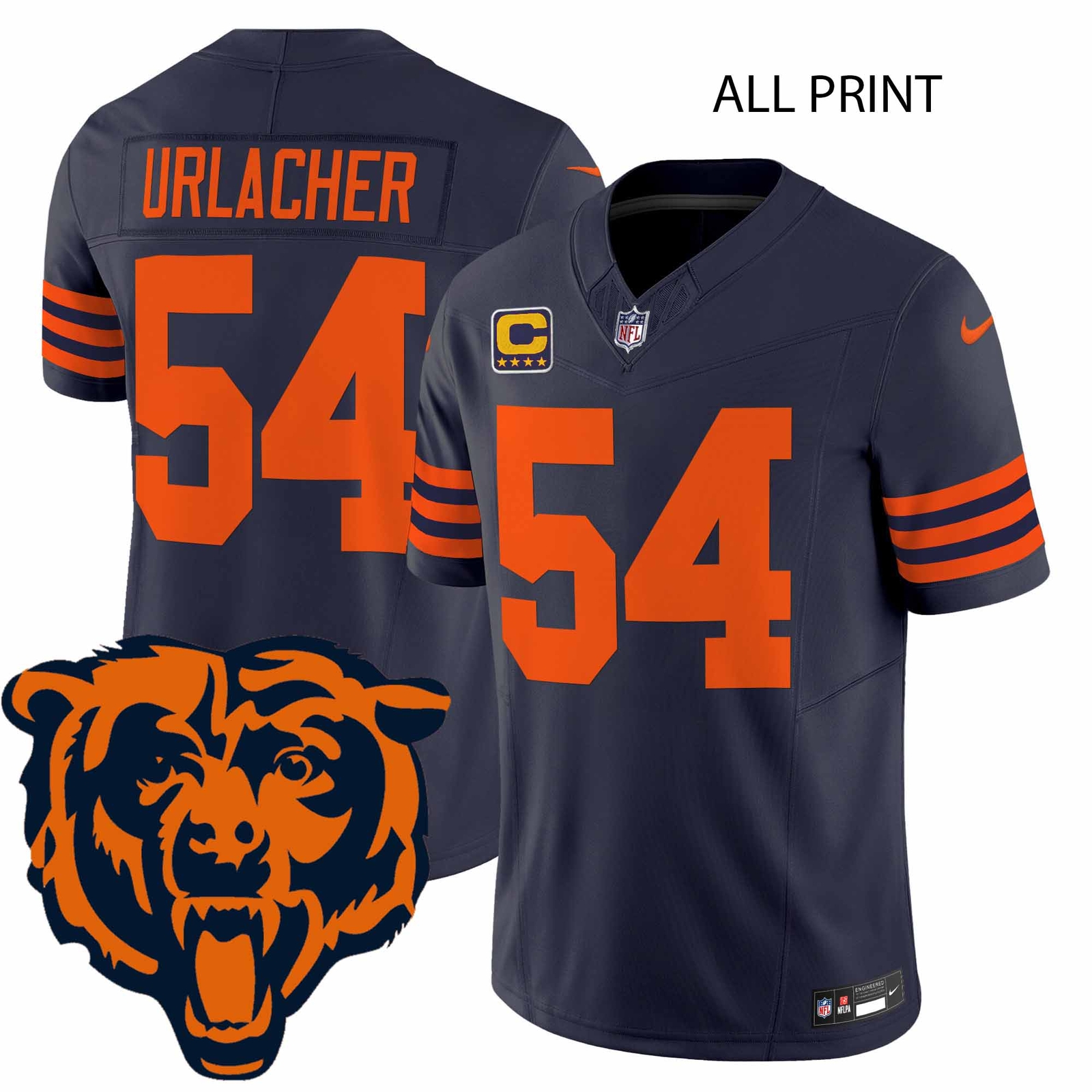 Chicago Bears #54 Brian Urlacher Jersey with Full Print Design