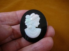 O-218) White Coober Pedy opal Woman w/ hat cameo + Onyx unmounted jewelry