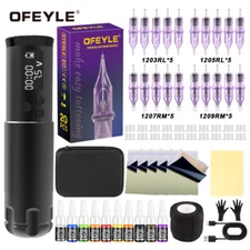 Wireless Tattoo Pen Machine Kit 4.0mm Stroke with 20pcs Cartridge Needle 1300mAh