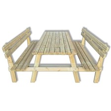 Tavolo da picnic legno 6 posti con panche integrate e schienale, 180x190x78h cm
