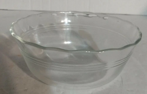 Vintage Corning Pyrex Scalloped 3 Ring Glass 464 Custard Cup Ramekin 2" t 4.5" d
