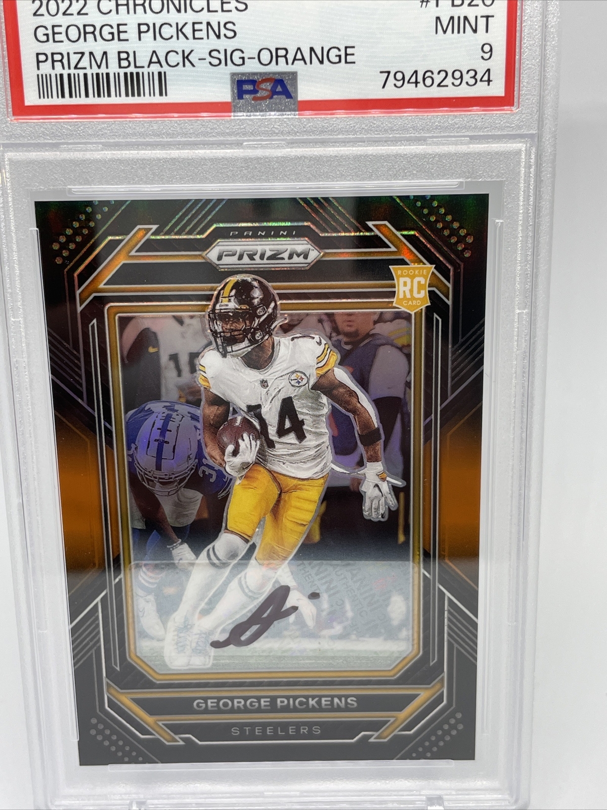 Panini Chronicles 2022 George Pickens PSA 9 Prizm Black Orange Auto 24/35 PB-20