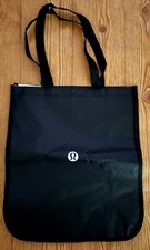 Lululemon Black White Vinyl Advert Tote Bag Snap Closure Earthwise 16"x14"x6"