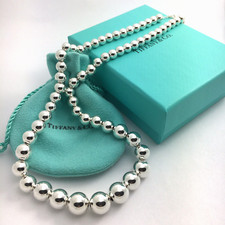 19" Tiffany  Co Silver HardWear Bead Ball Graduated Necklace Tiffany Blue Pouch