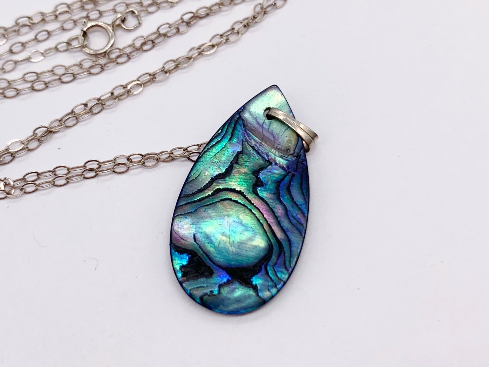 VINTAGE SOLID SILVER ABALONE SHELL PANEL TEARDROP… - image 3