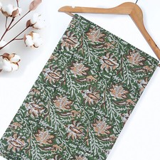 Indian Cotton Green Floral Hand Block Print Cotton Fabric Bye The Yard Fabric