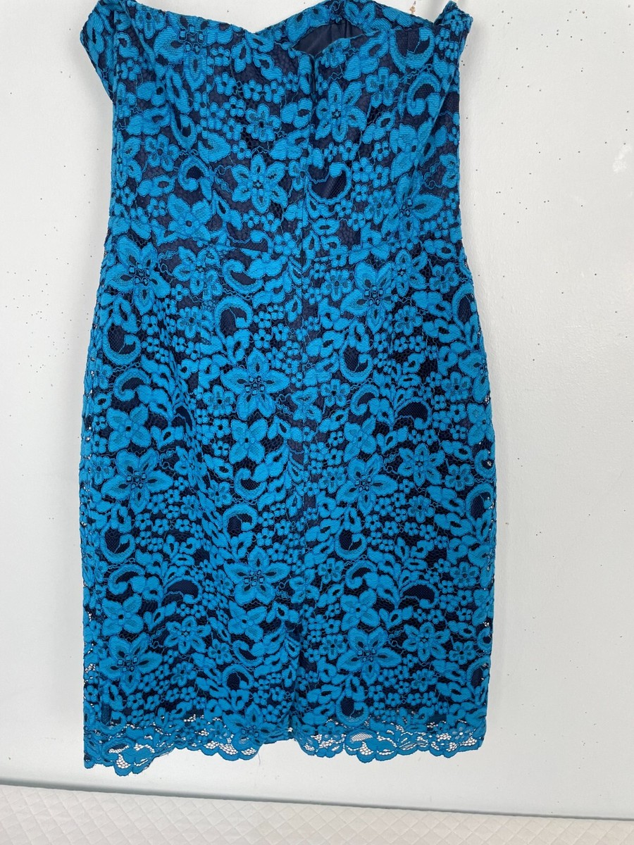 Shoshanna Womens Blue Strapless Lace Dress Formal Party Prom Size