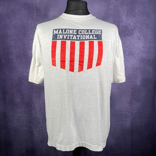 Malone College Invitational White T-Shirt Single Stitch Vintage XL - 第 1/4 張圖片