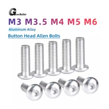 M3 M3.5 M4 M5 M6 Aluminum Alloy Button Head Screws DIY Hex Socket Bolts Silver